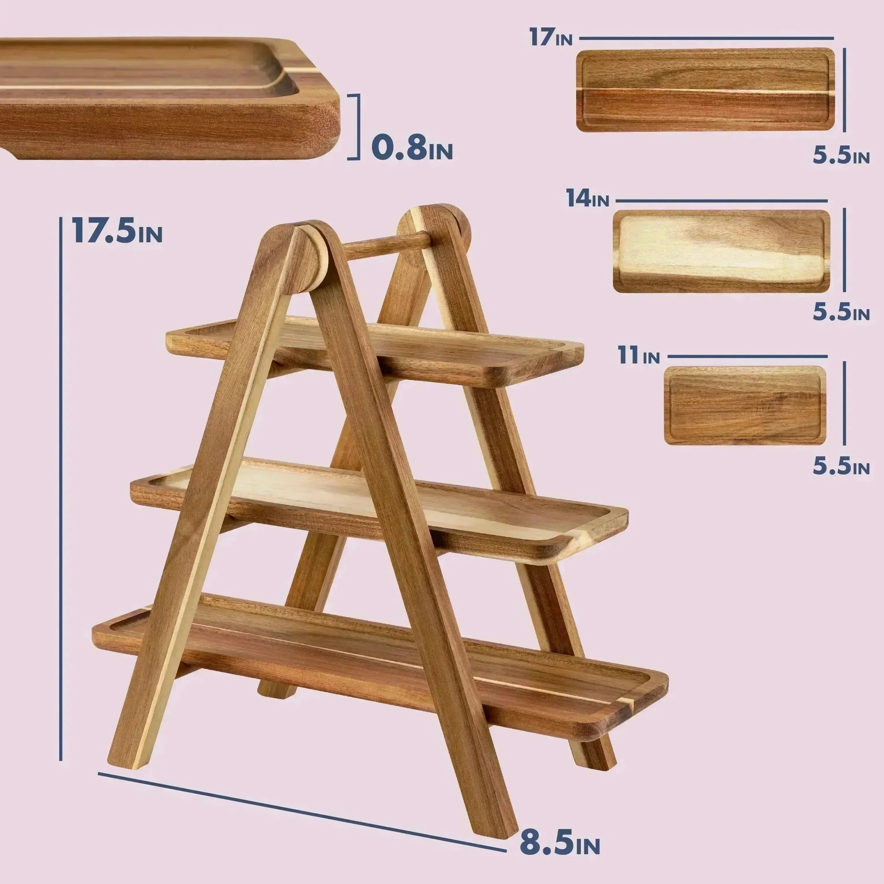 Acacia Wood 3 Tier Serving Tray - Image 5