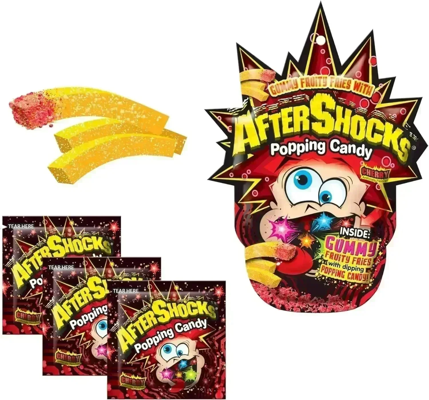 AfterShocks Popping Candy with Gummy Fruity Fries - Cherry: 16-Piece Box - Image 5