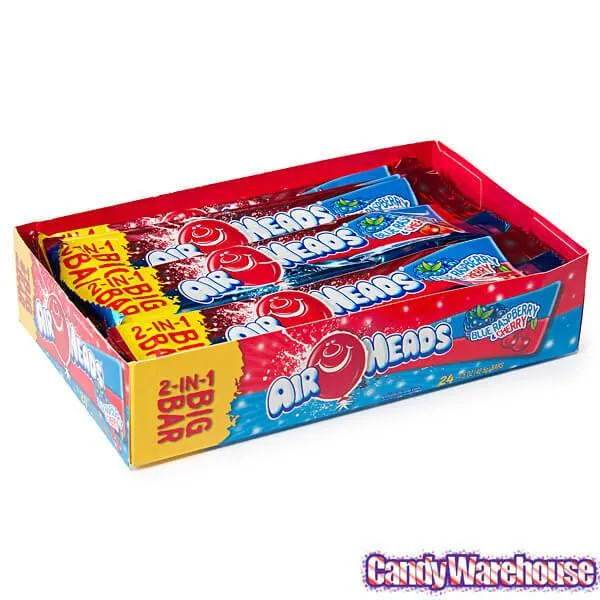 AirHeads Big Bar Taffy Candy - Blue Raspberry and Cherry: 24-Piece Box - Image 3