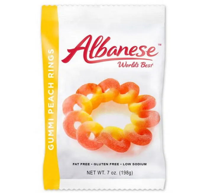Albanese Gummy Peach Rings Peg Bags: 12-Piece Box