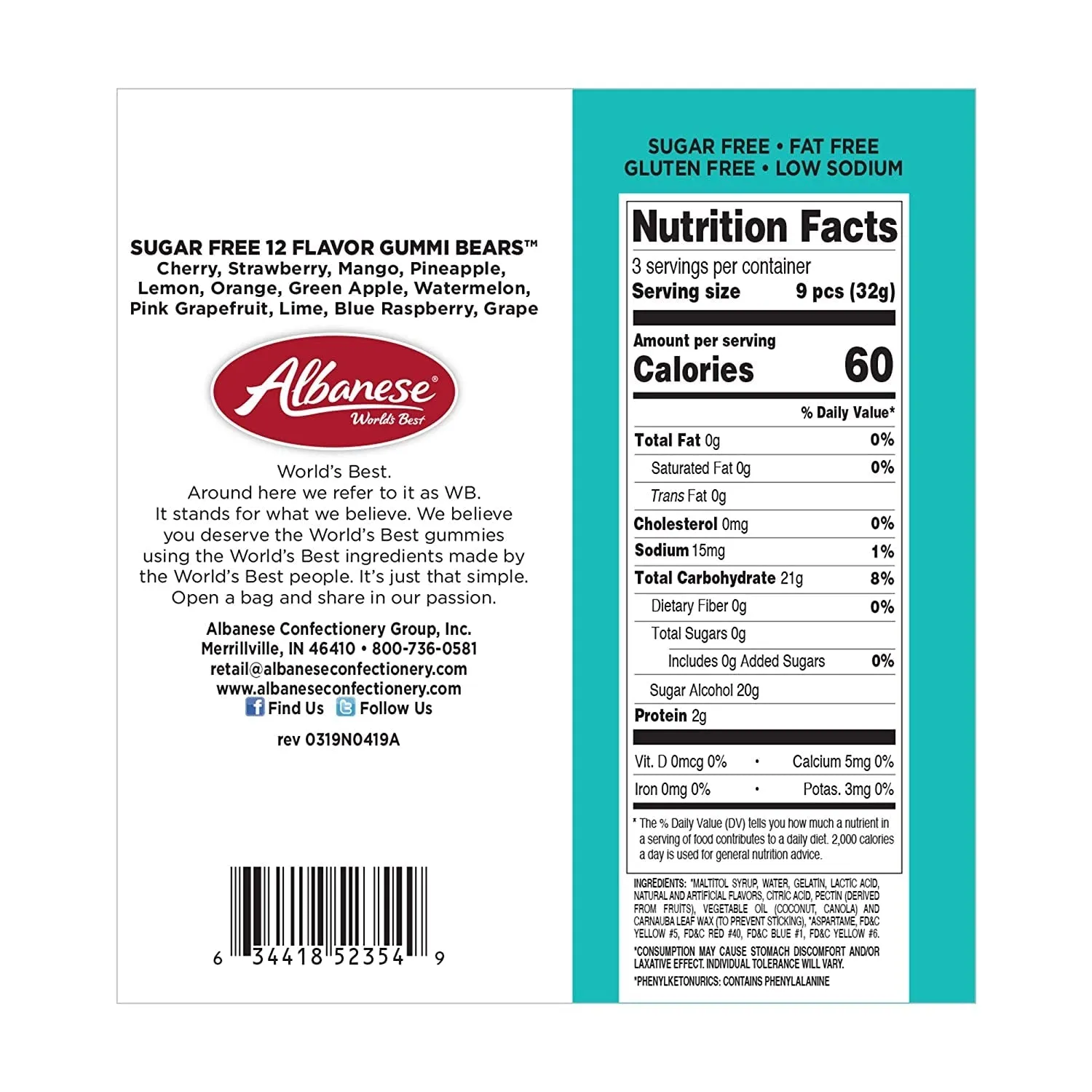 Albanese Zero Sugar Gummy Bears Peg Bags: 12-Piece Box - Image 4