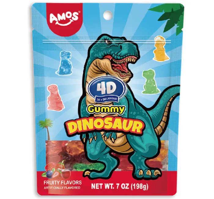 Amos 4D Gummy Dinosour Peg Bag: 12-Piece Case