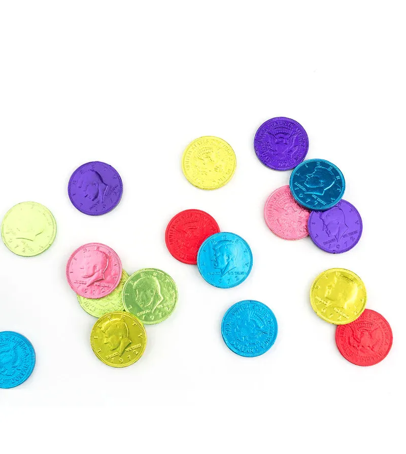 Assorted Colors Foiled Milk Chocolate Coins in Mesh Bags: 20-Piece Box - Image 3