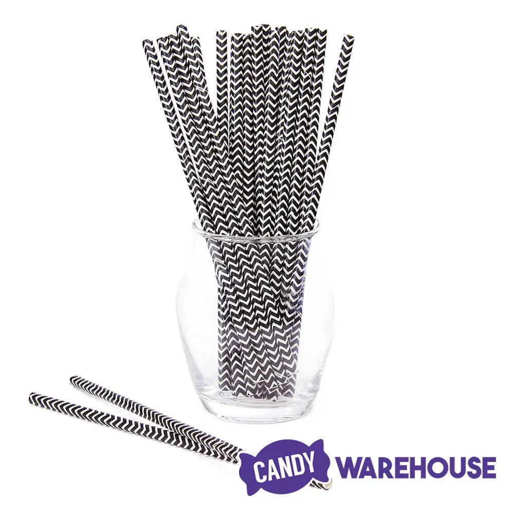 Paper 7.75-Inch Drinking Straws - Black Chevron Stripes: 25-Piece Pack - Image 2