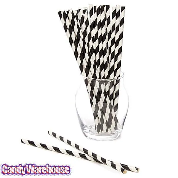 Paper 7.75-Inch Drinking Straws - Black Stripes: 25-Piece Pack - Image 2