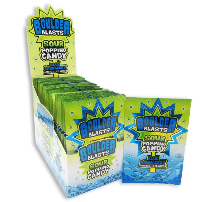 Boulder Blasts Sour Popping Candy - Blue Raspberry: 24-Piece Box