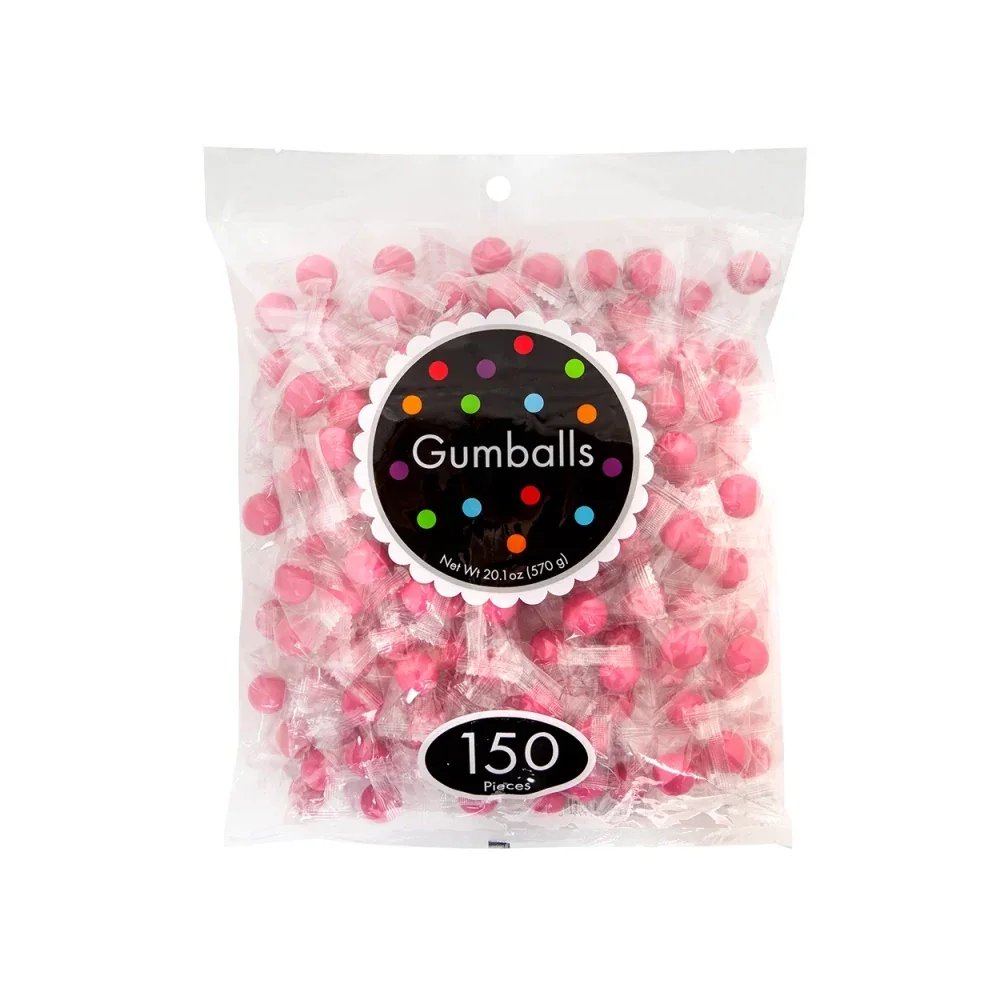Bright Pink Bubble Gum Wrapped Gumballs: 4-Bag Case