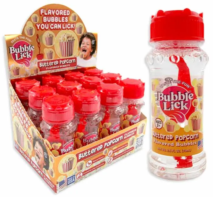 Bubble Lick Flavored Bubbles - Buttered Popcorn: 24-Piece Case