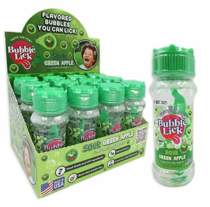 Bubble Lick Flavored Bubbles - Green Apple: 24-Piece Case