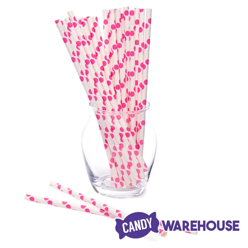 Paper 7.75-Inch Drinking Straws - Bubblegum Pink Polka Dots: 25-Piece Pack - Image 2