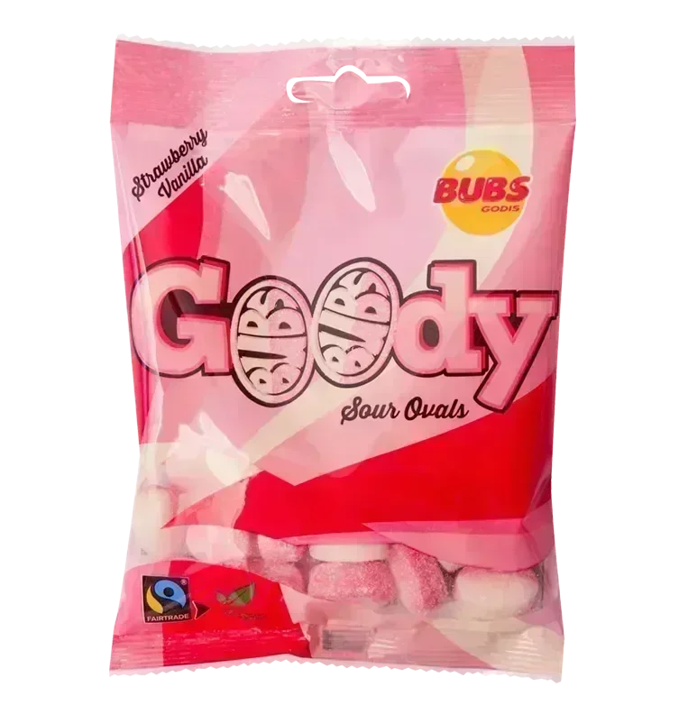 Bubs Godis Strawberry Vanilla Sour Ovals: 12-Piece Case