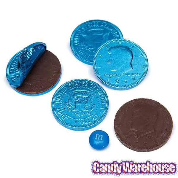 Caribbean Blue Foiled Milk Chocolate Coins: 1LB Bag - Image 2