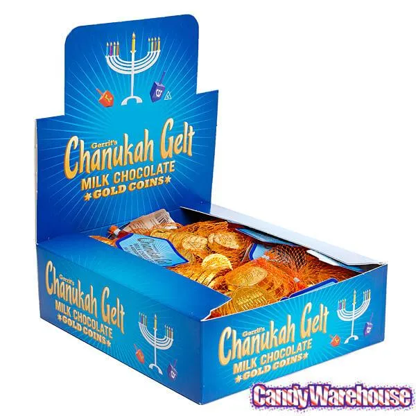 Chanukah Gelt Milk Chocolate Gold Coins in Mesh Bags: 18-Piece Box - Image 4