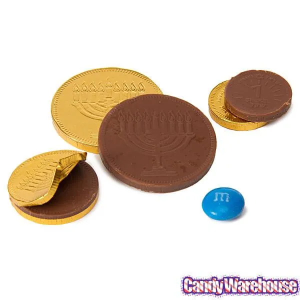 Chanukah Gelt Milk Chocolate Gold Coins in Mesh Bags: 18-Piece Box - Image 5