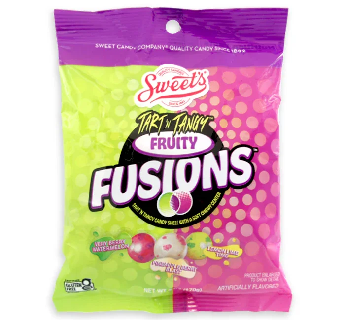 Chewy Sour Balls - Tart N Tangy Fruity Fusions Peg Bag: 8-Piece Case