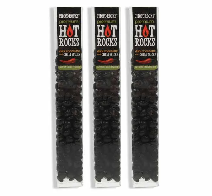 Choco Rocks Black Hot Rocks Chocolate Candy Tubes: 12-Piece Box