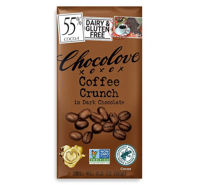 Chocolove Coffee Crunch Dark Chocolate Candy Bars: 12-Piece Box