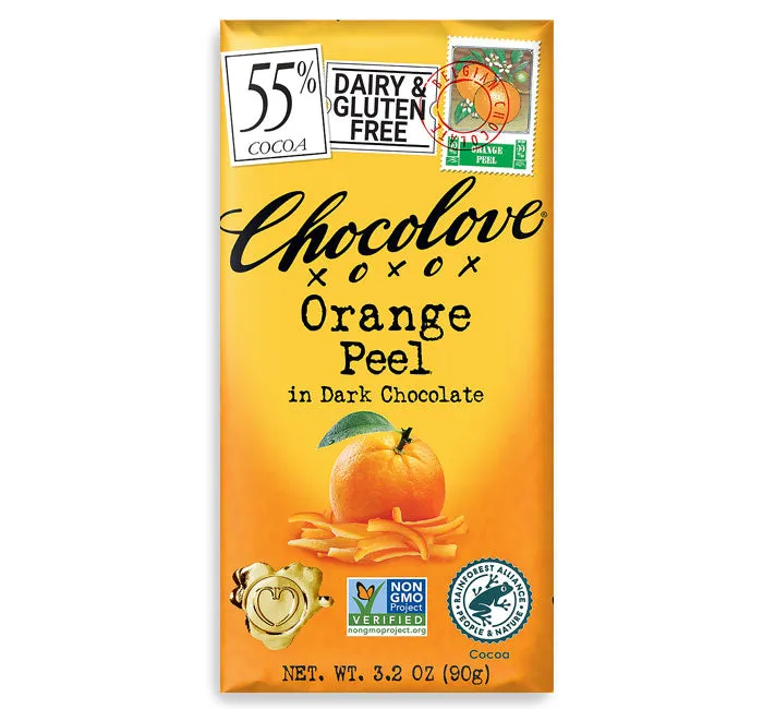 Chocolove Orange Peel Dark Chocolate Candy Bars: 12-Piece Box