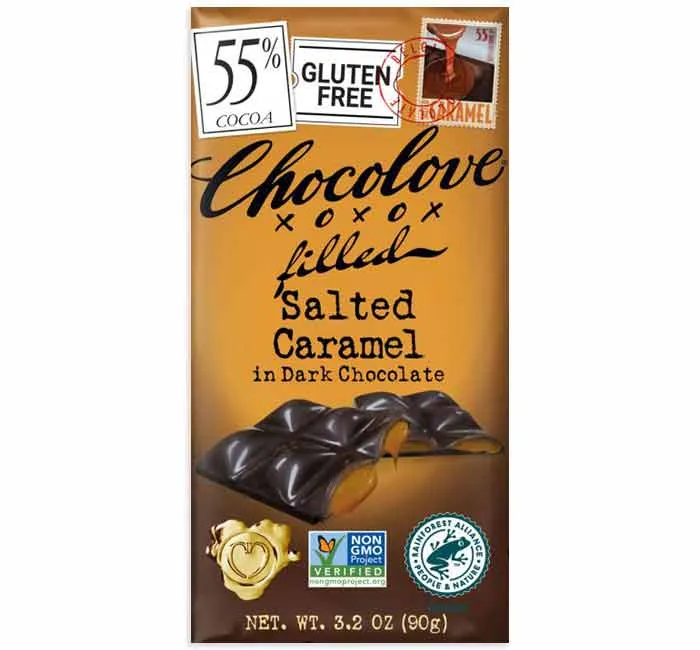 Chocolove Salted Caramel Dark Chocolate Candy Bars: 10-Piece Box