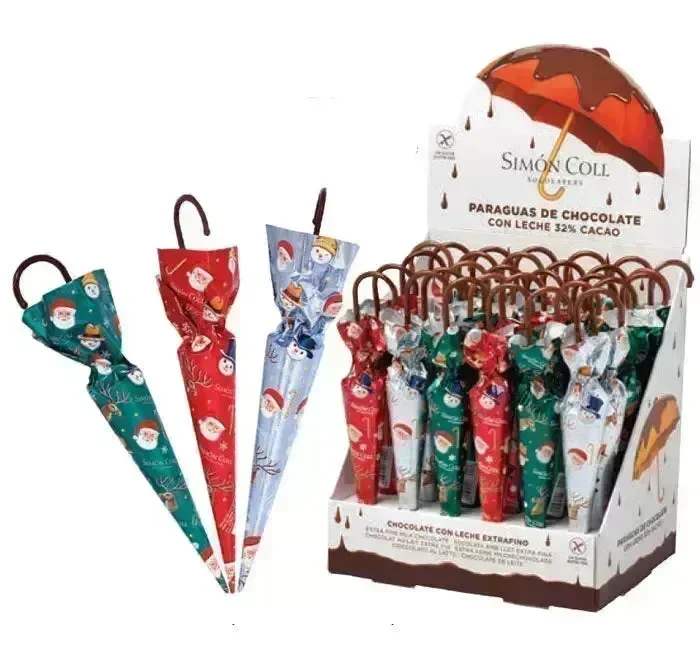 Christmas Solid Milk Chocolate Umbrellas: 30-Piece Display - Image 2