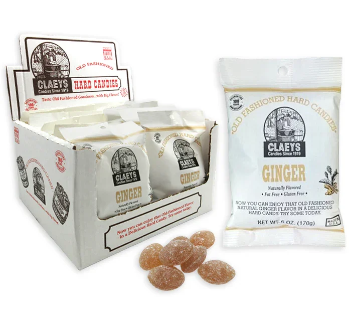 Claeys Hard Candy Drops Peg Bags - Ginger: 12-Piece Box