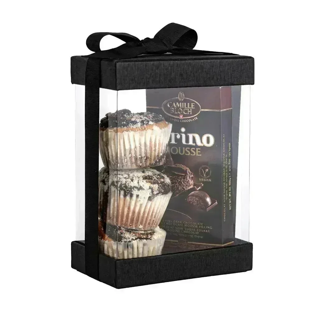 Clear Black 7X5X3" Gift Boxes 6 Pack Bakery Boxes With Base Lid & Ribbon - Image 2