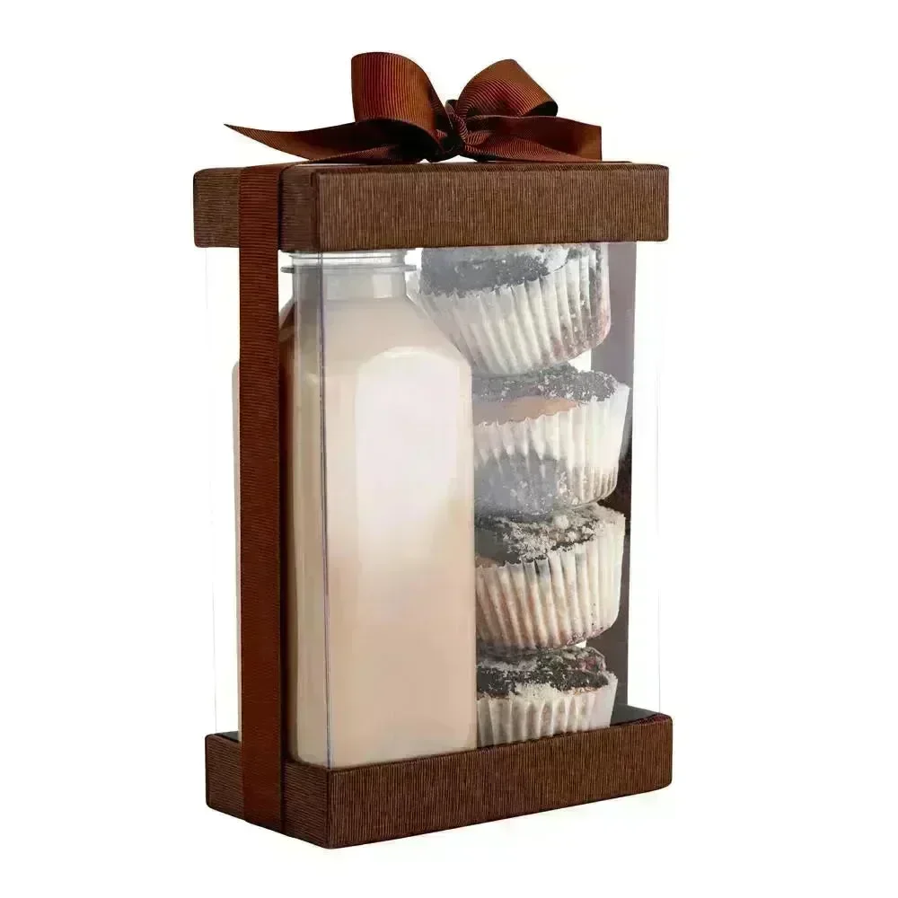 Clear Brown 7.5X5X2.5 Gift Boxes 6 Pack Bakery Boxes With Base Lid & Ribbon - Image 2