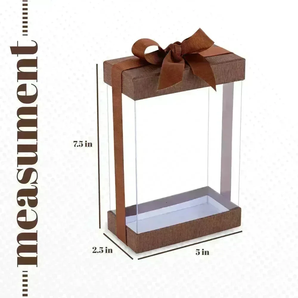 Clear Brown 7.5X5X2.5 Gift Boxes 6 Pack Bakery Boxes With Base Lid & Ribbon - Image 3