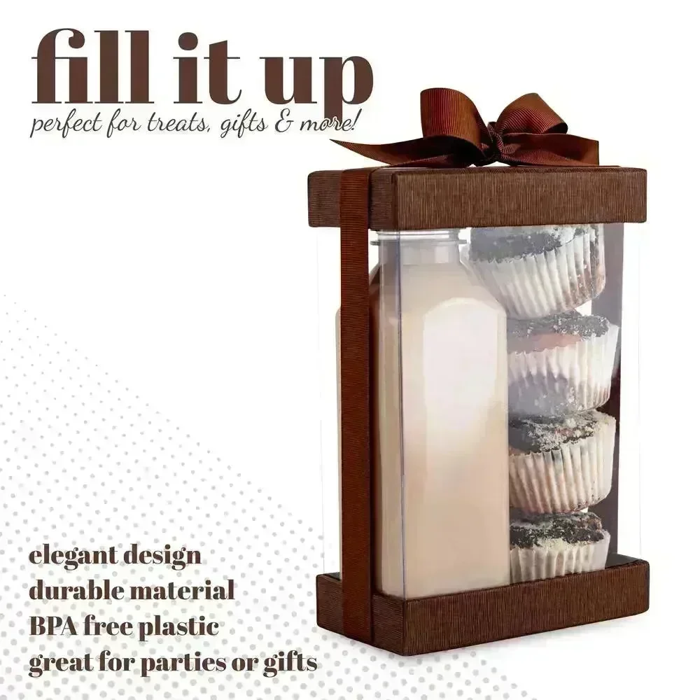 Clear Brown 7.5X5X2.5 Gift Boxes 6 Pack Bakery Boxes With Base Lid & Ribbon - Image 4