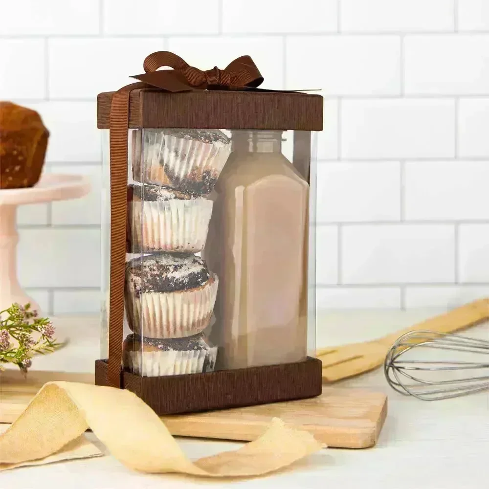 Clear Brown 7.5X5X2.5 Gift Boxes 6 Pack Bakery Boxes With Base Lid & Ribbon - Image 6