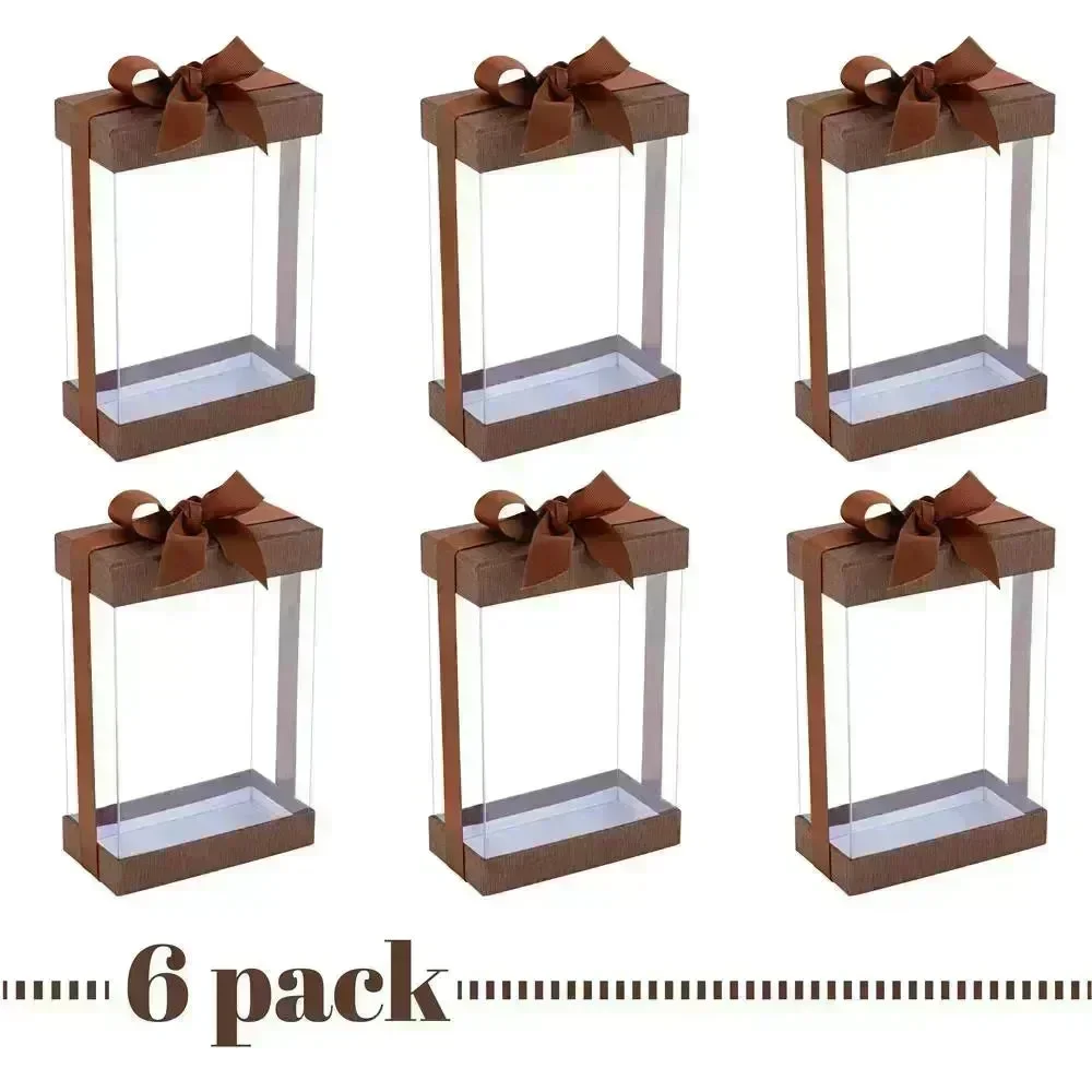 Clear Brown 7.5X5X2.5 Gift Boxes 6 Pack Bakery Boxes With Base Lid & Ribbon - Image 7