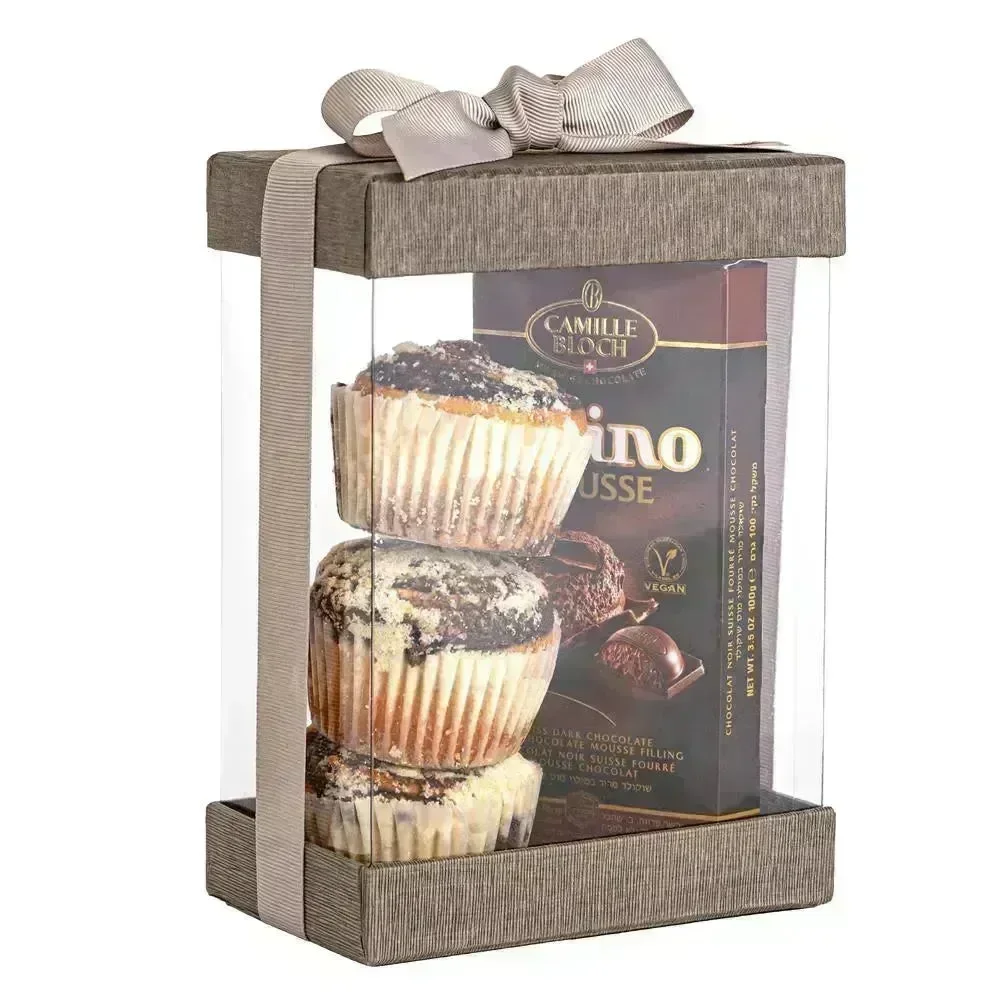 Clear Gift Boxes 6 Pack Bakery Boxes Gray 7X5X3" With Base Lid & Ribbon - Image 2