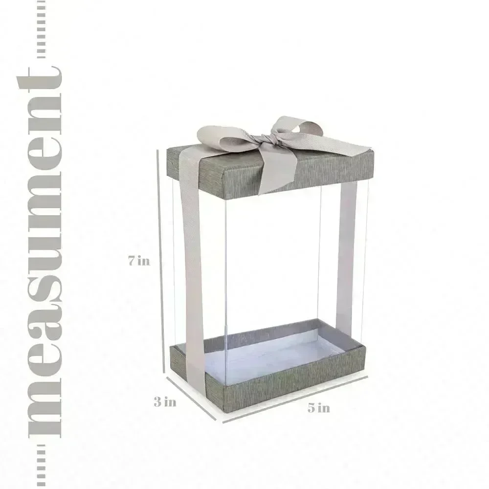Clear Gift Boxes 6 Pack Bakery Boxes Gray 7X5X3" With Base Lid & Ribbon - Image 3