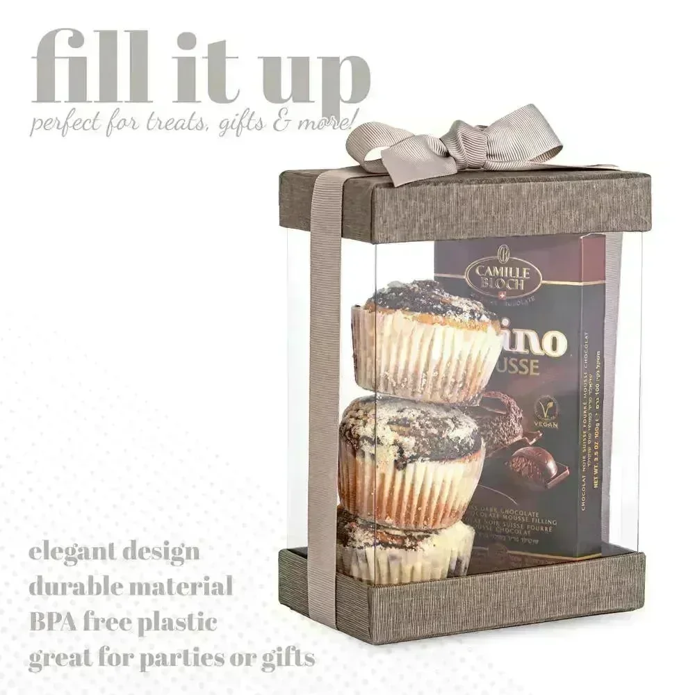 Clear Gift Boxes 6 Pack Bakery Boxes Gray 7X5X3" With Base Lid & Ribbon - Image 4