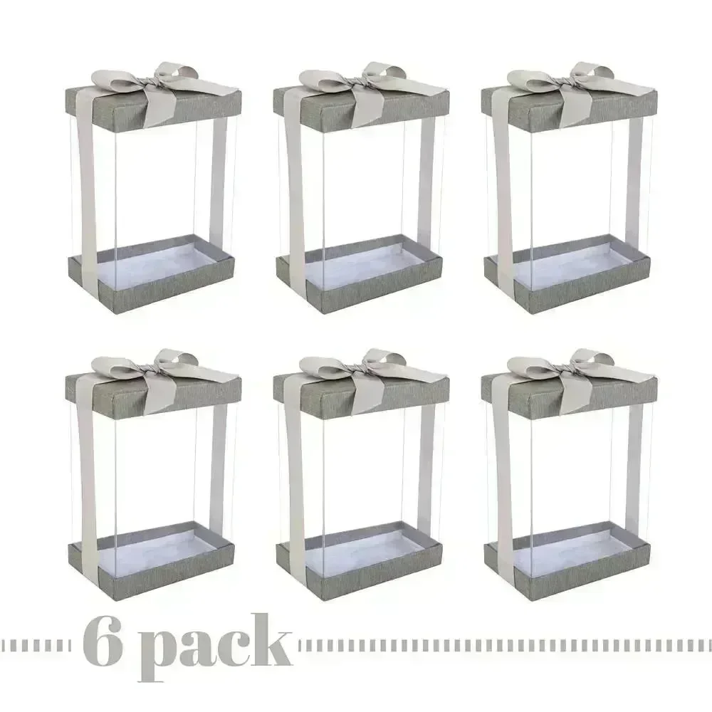 Clear Gift Boxes 6 Pack Bakery Boxes Gray 7X5X3" With Base Lid & Ribbon - Image 7