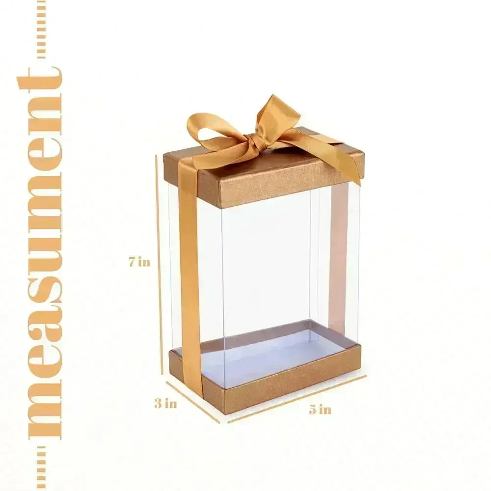 Clear Gold 7X5X3" Gift Boxes 6 Pack Bakery Boxes With Base Lid & Ribbon - Image 3