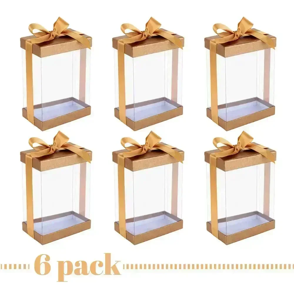 Clear Gold 7X5X3" Gift Boxes 6 Pack Bakery Boxes With Base Lid & Ribbon - Image 7