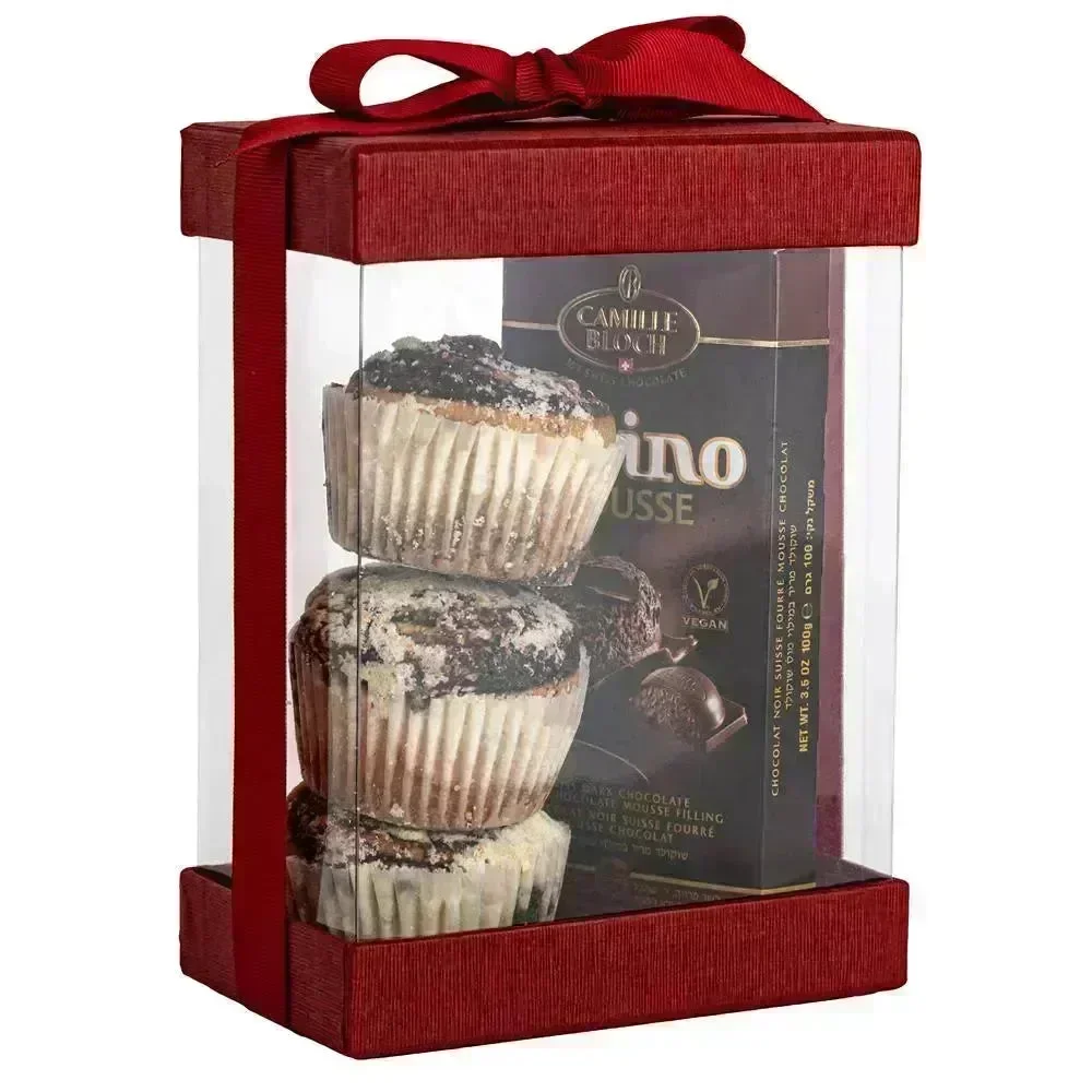 Clear Maroon 7X5X3" Gift Boxes 6 Pack Bakery Boxes With Base Lid & Ribbon - Image 2