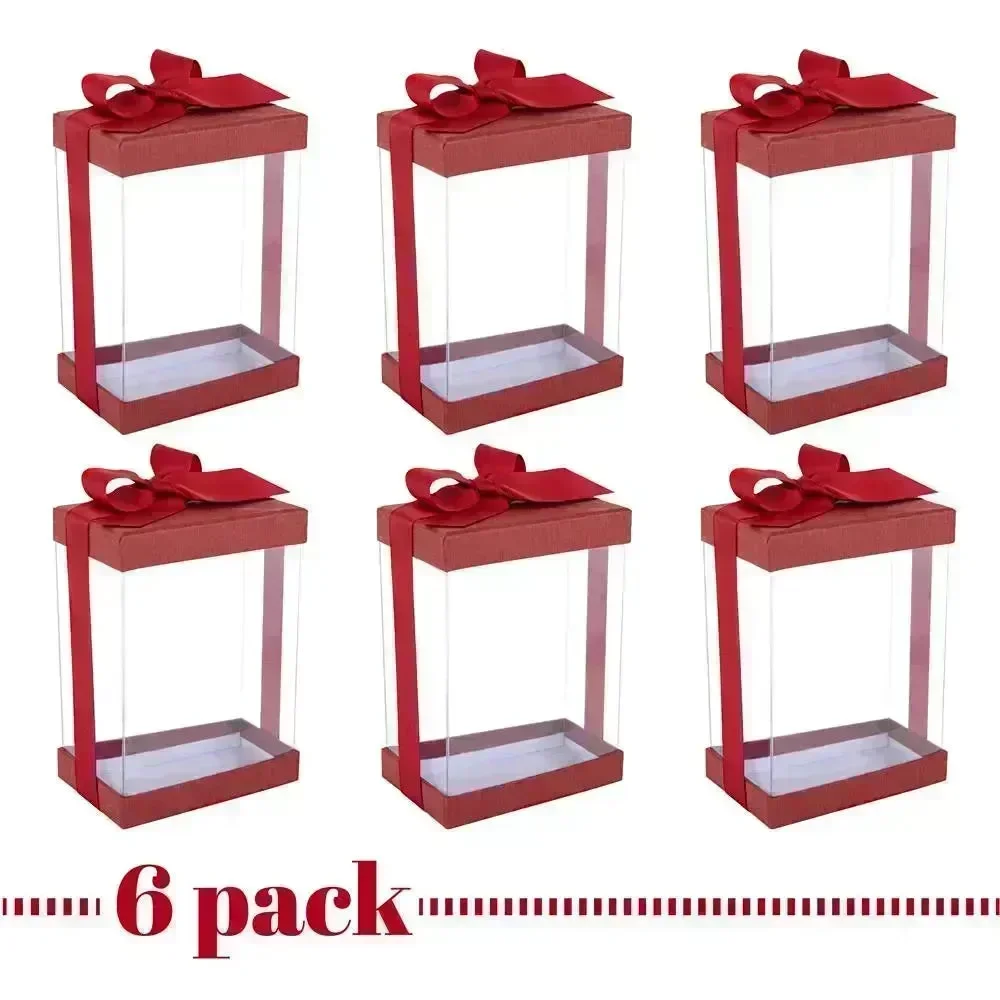 Clear Maroon 7X5X3" Gift Boxes 6 Pack Bakery Boxes With Base Lid & Ribbon - Image 7