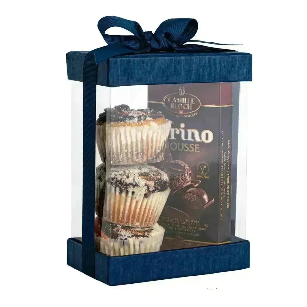 Clear Navy Blue 7X5X3 Gift Boxes 6 Pack Bakery Boxes With Base Lid & Ribbon - Image 2