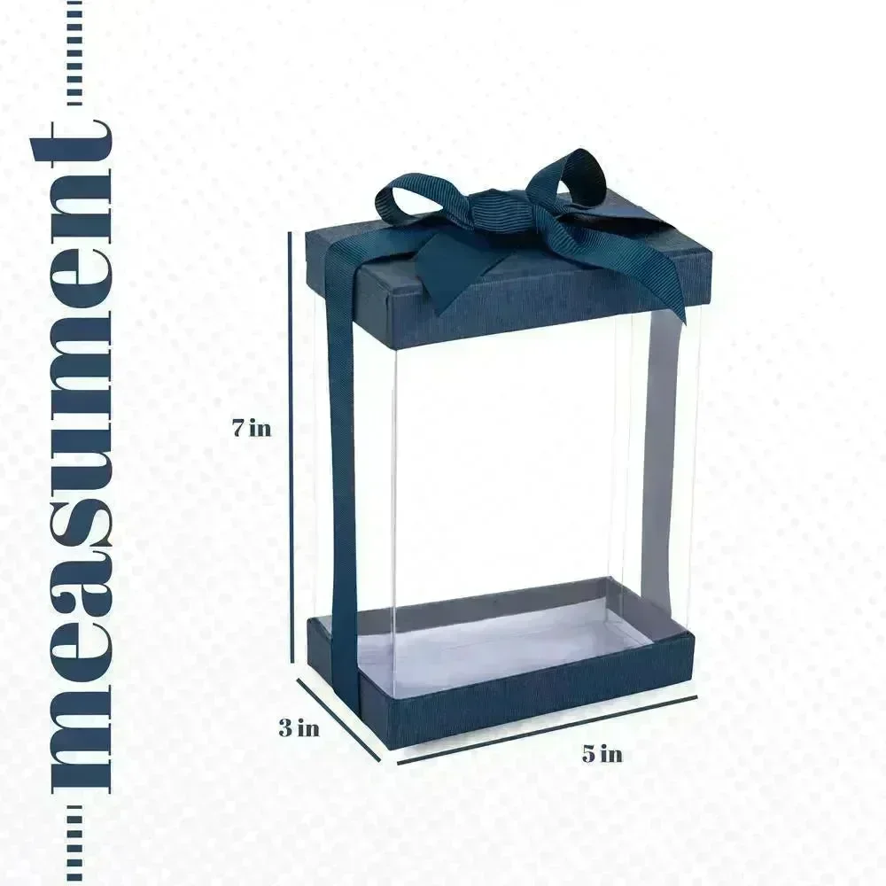 Clear Navy Blue 7X5X3 Gift Boxes 6 Pack Bakery Boxes With Base Lid & Ribbon - Image 3