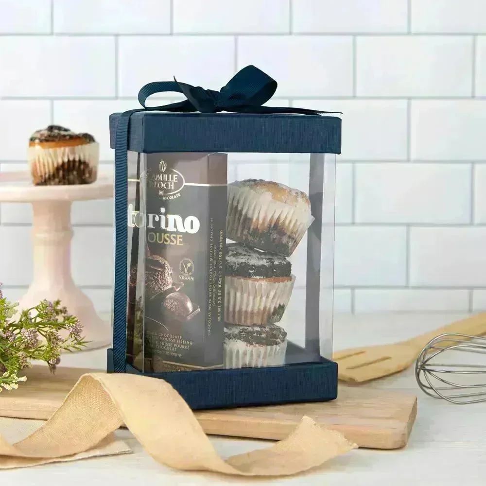 Clear Navy Blue 7X5X3 Gift Boxes 6 Pack Bakery Boxes With Base Lid & Ribbon - Image 5