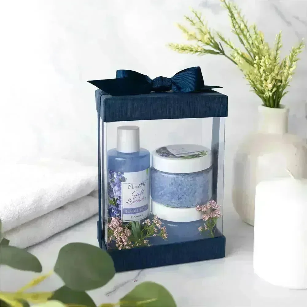 Clear Navy Blue 7X5X3 Gift Boxes 6 Pack Bakery Boxes With Base Lid & Ribbon - Image 6