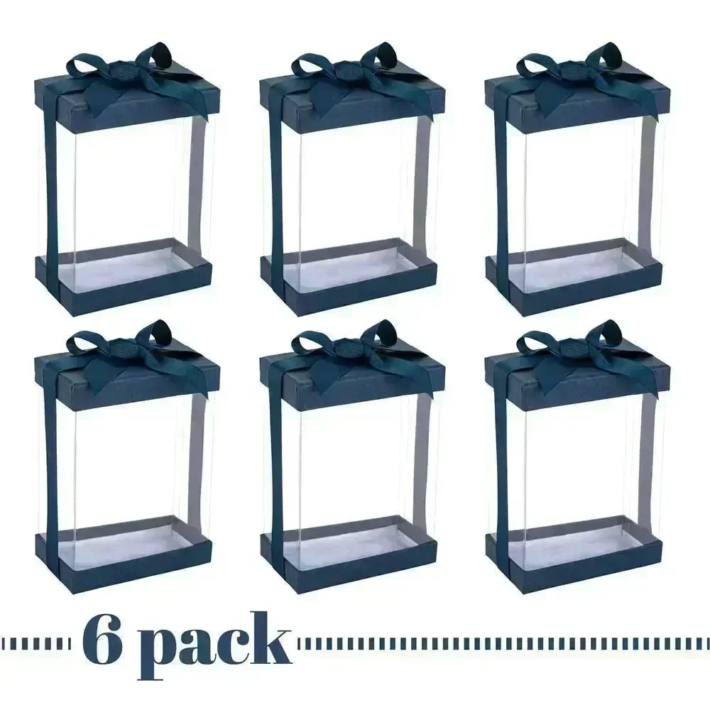 Clear Navy Blue 7X5X3 Gift Boxes 6 Pack Bakery Boxes With Base Lid & Ribbon - Image 7