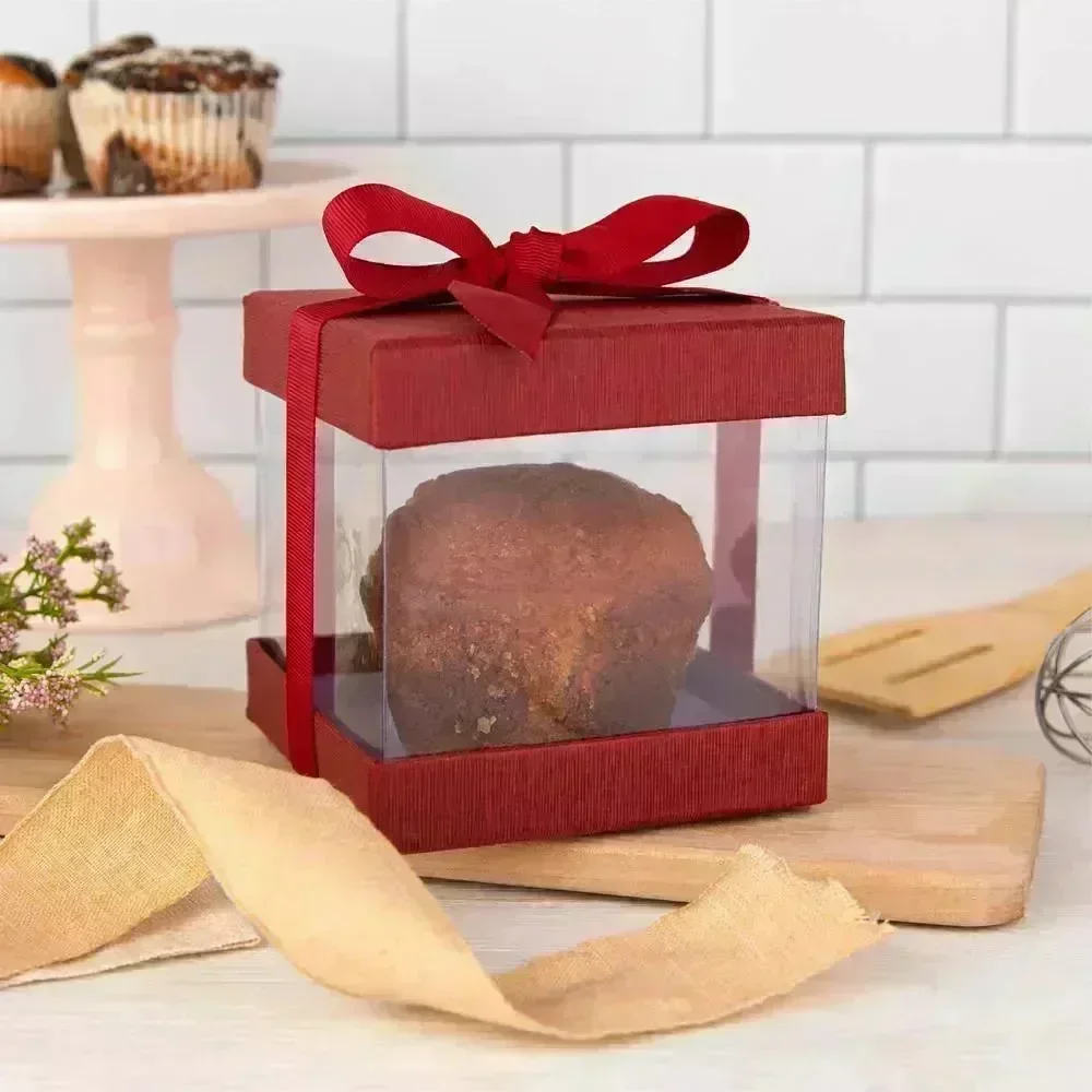 Clear Plastic Gift Boxes 6 Pack Maroon 4X4X4" Bakery Boxes With Base Lid & Ribbon - Image 5