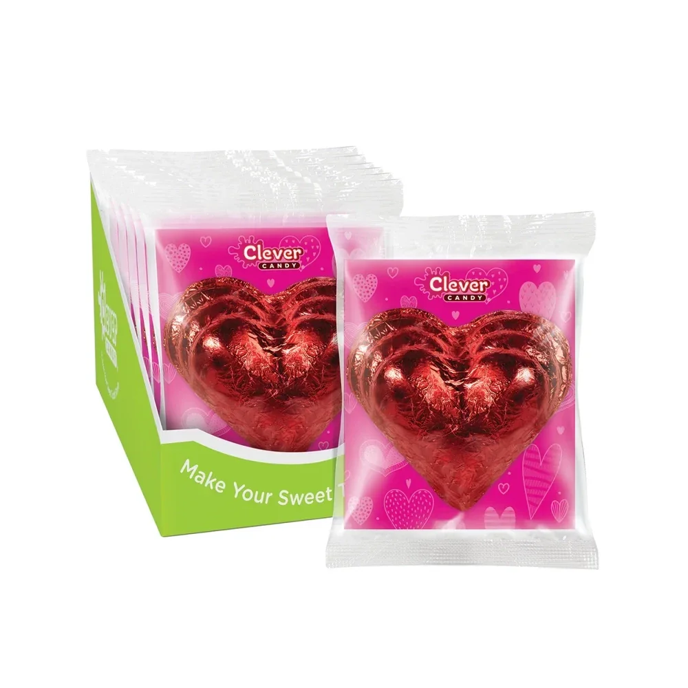 Clever Candy Red Foil Solid Milk Chocolate Heart: 18-Piece Case