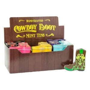 Cowboy Boot Assorted Mint Candy Tin: 24-Piece Display