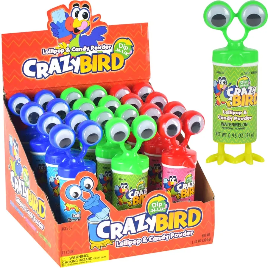 Crazy Bird Dip-N-Lik Lollipop & Candy Powder: 12-Piece Display - Image 2