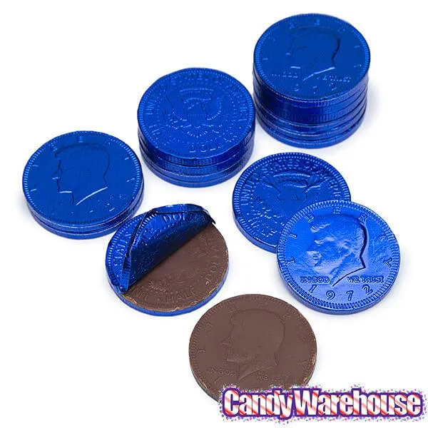 Dark Blue Foiled Milk Chocolate Coins: 1LB Bag - Image 3