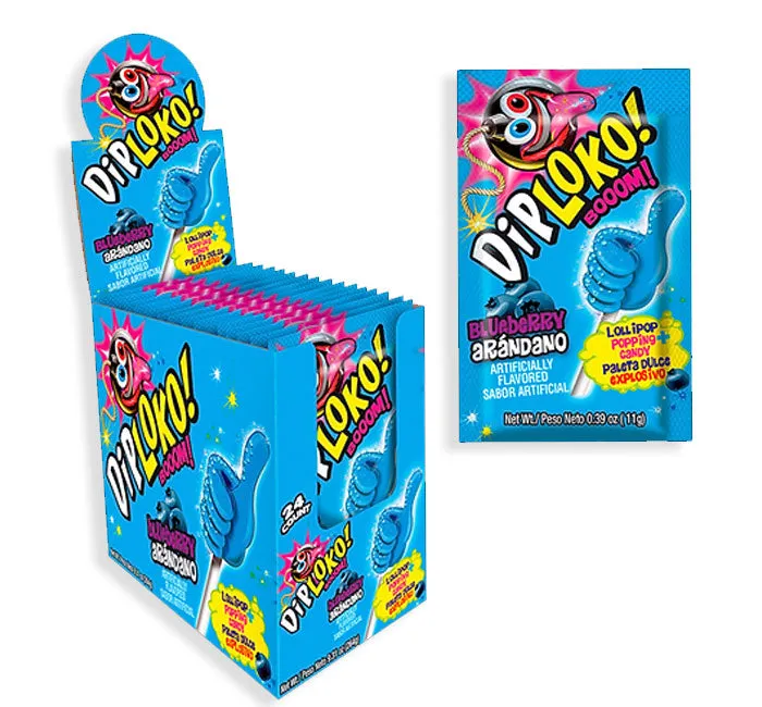 Dip Loko Lollipop with Popping Candy - Blueberry: 24-Piece Box